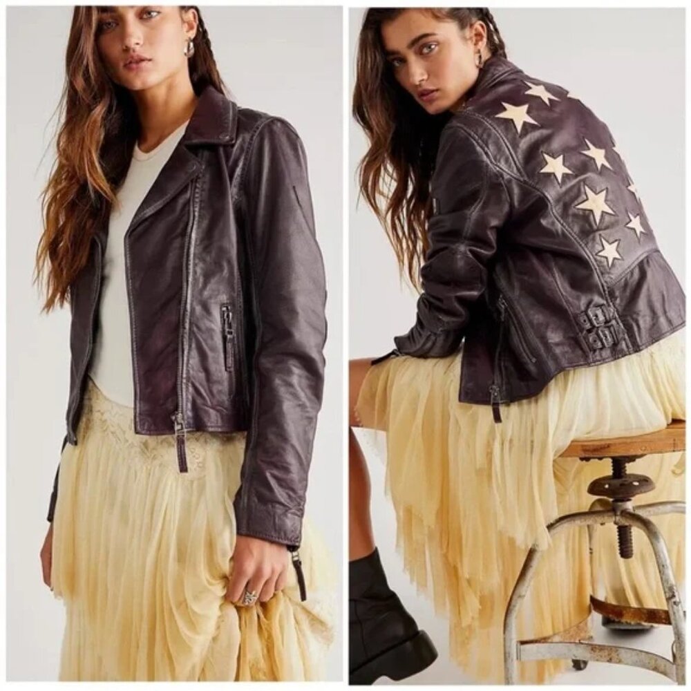 FREE PEOPLE/MAURITIUS SEER BLACK STAR LEATHER JACKET